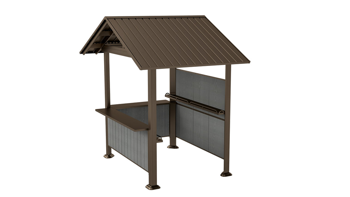 Hardtop Grill Gazebo with Storage Shelves & Resin Shade System - Brown