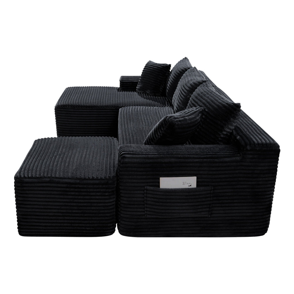 Corduroy U-Shaped Sectional Sofa with Deep Seat - Black