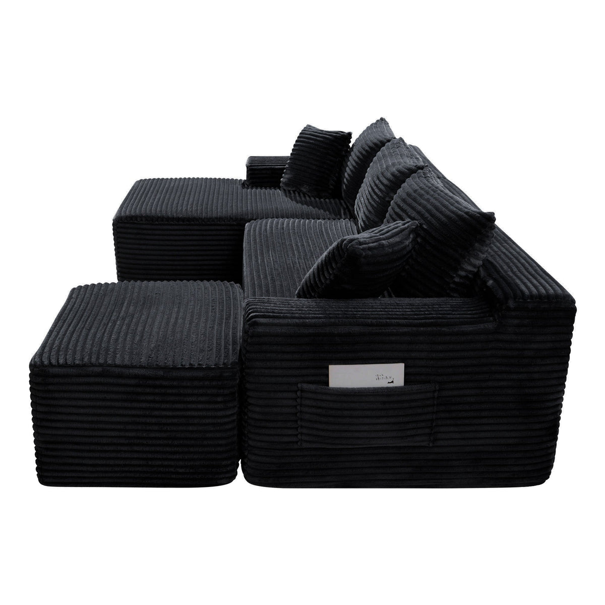 Corduroy U-Shaped Sectional Sofa with Deep Seat - Black