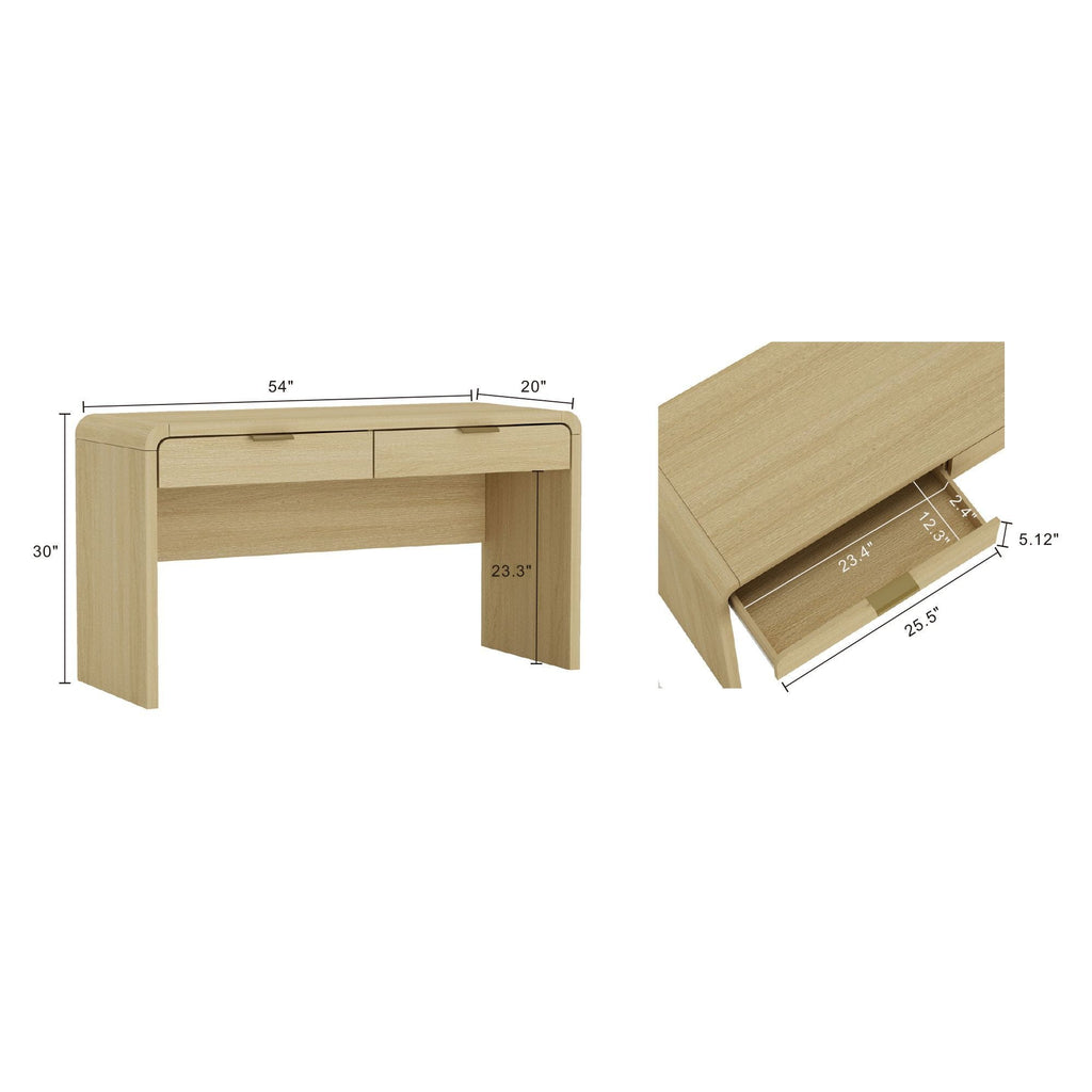 Oak Office Desk with 2 Drawers - Modern Style - Grace