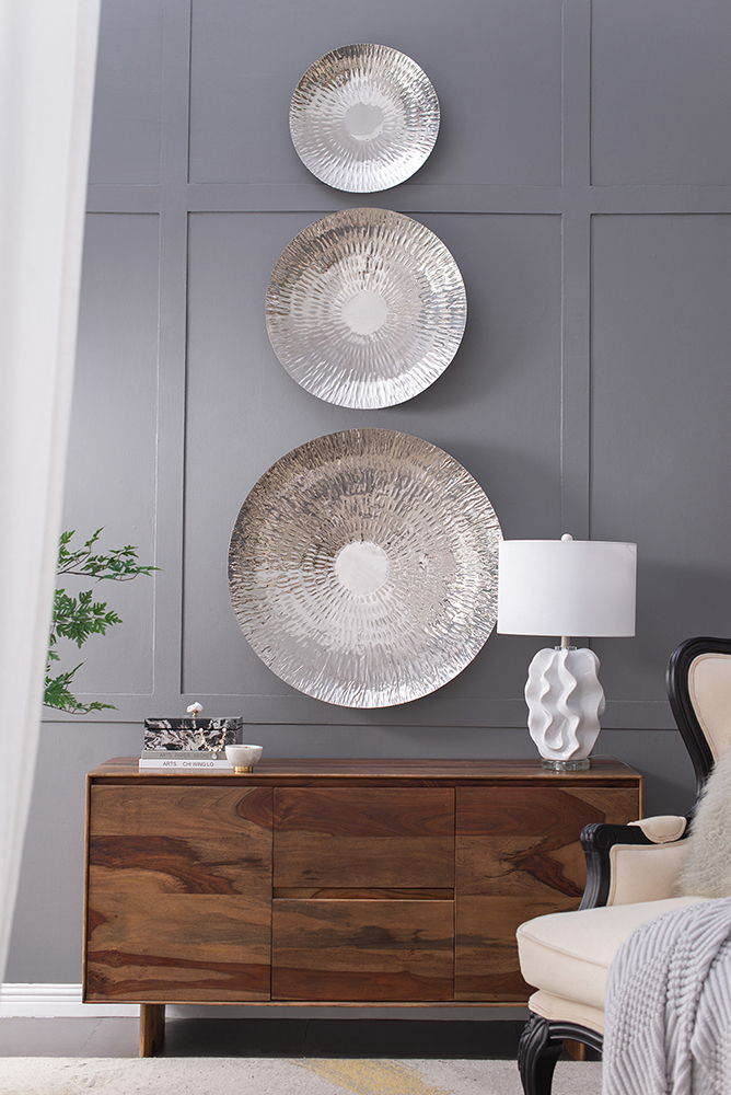 Textured Oversized Disc Wall Decor with Concealed Mounting - Silver