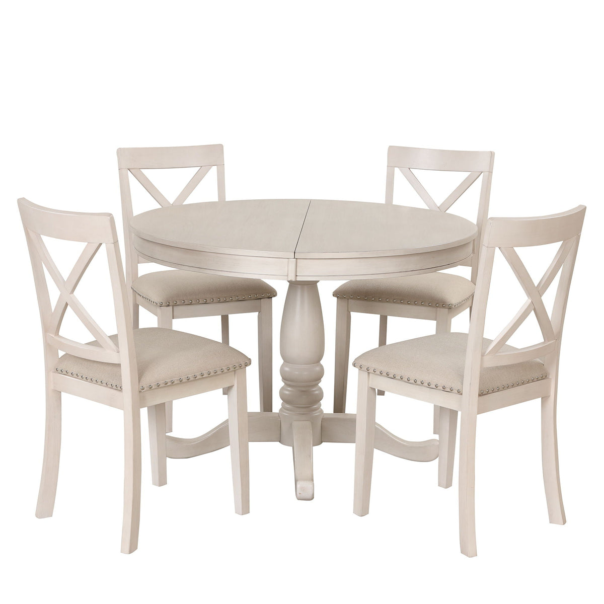 Modern Dining Table Set for 4 with Curved Back Chairs - Beige or Light Brown