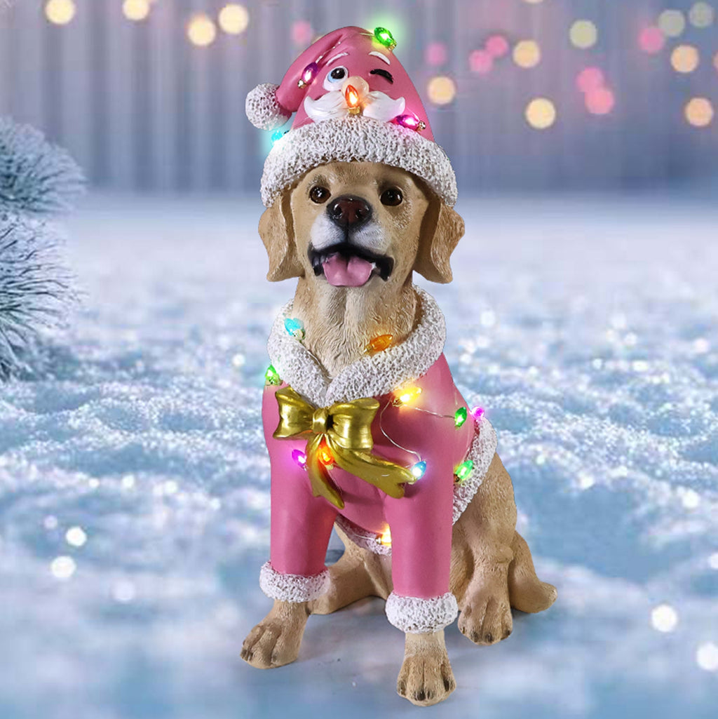 Christmas Labrador Retriever Statue with Santa Outfit - Multicolor