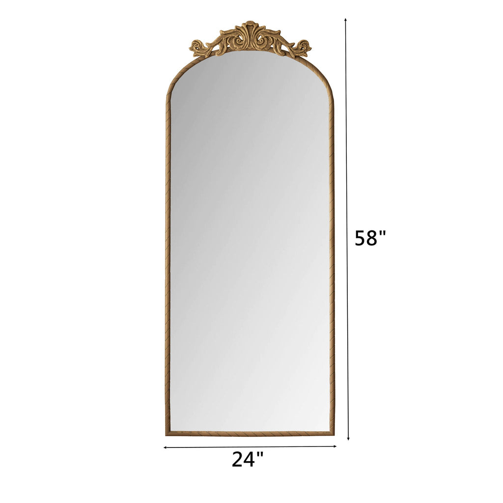 Vintage Arched Full Body Mirror with Carved Applique - Bronze or Pearl Silver
