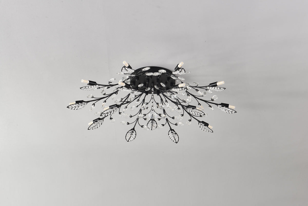 15-Light Chandelier with Crystal Accents - Matte Black