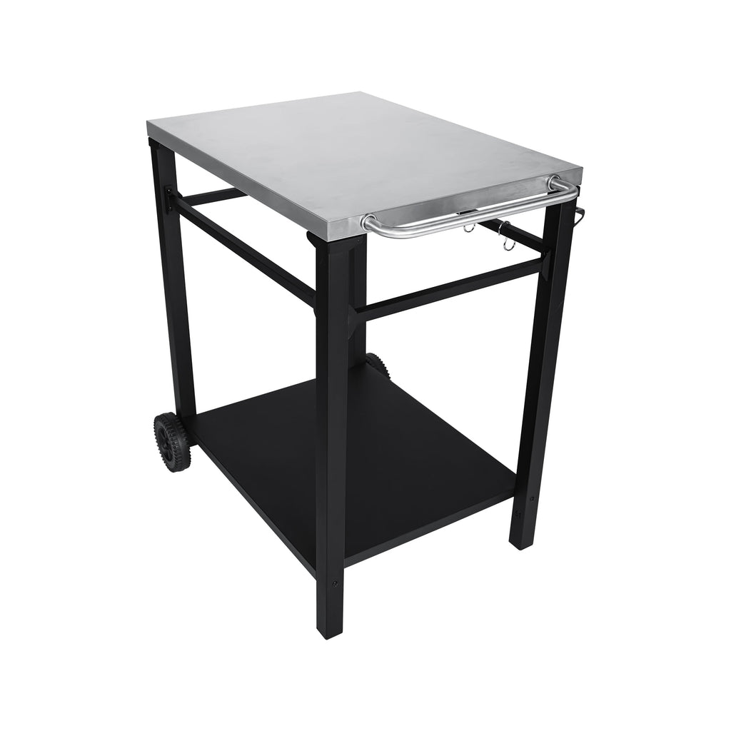 2-Tier Outdoor Grill Cart with Stainless Steel Top - Black