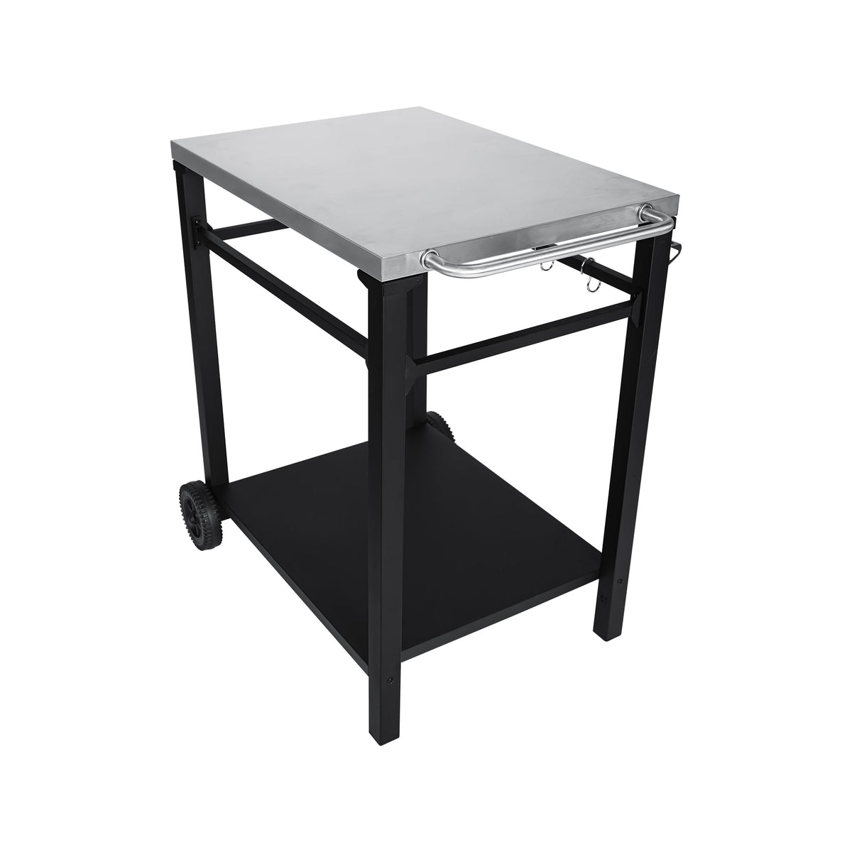 2-Tier Outdoor Grill Cart with Stainless Steel Top - Black