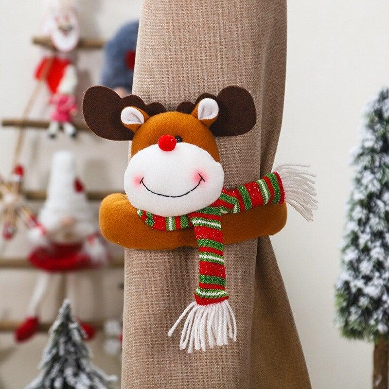 Christmas Curtain Buckle Tieback Flannel Door Curtain Home DecorateChristmas Trees New Year Snowmen Window Decorations Curtain Holdback Fastener Clamp Wine Bottle Topper Hugger Holder Snowman Christmas Ornaments Home Decor