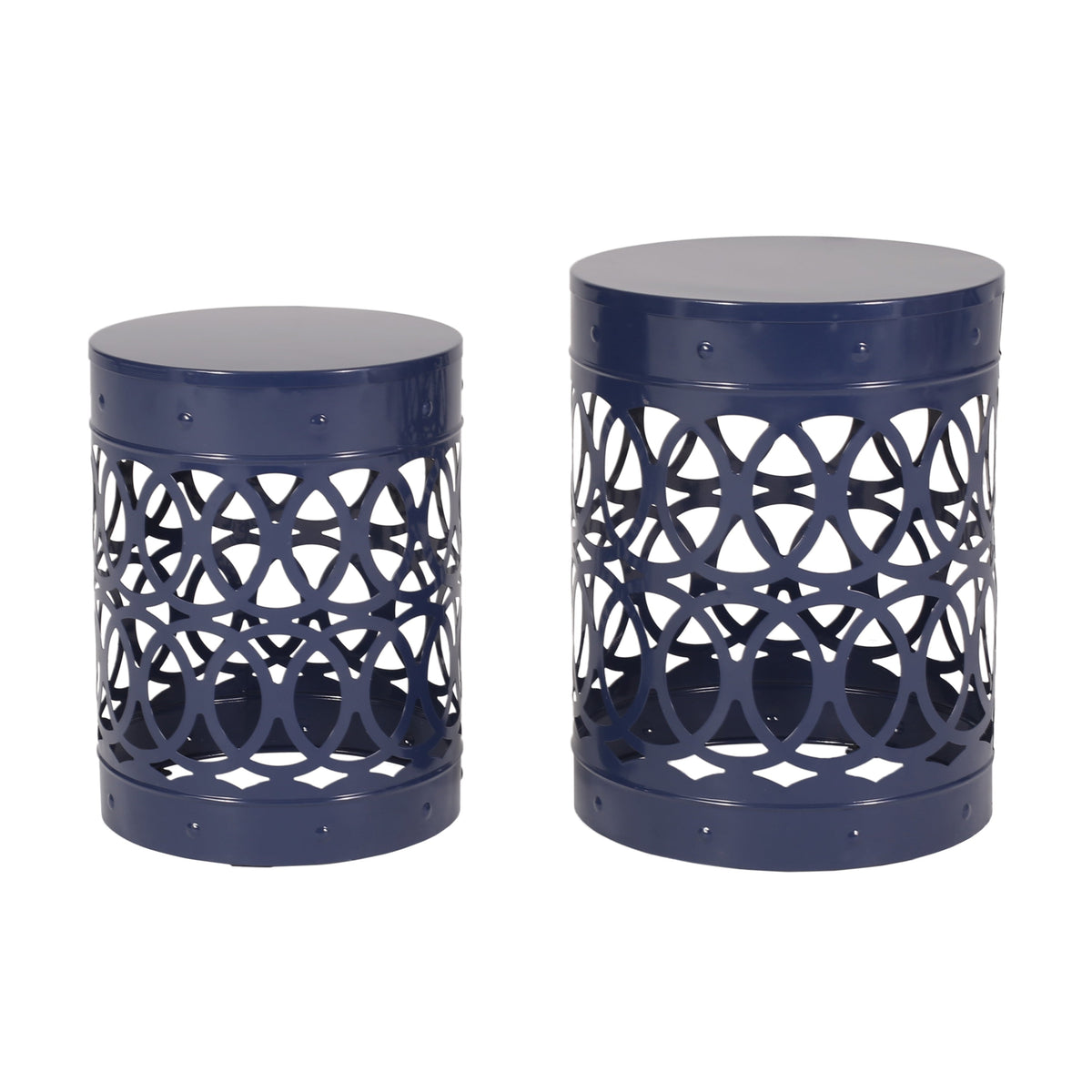 Navy Blue Outdoor Metal Set of 2 End Tables