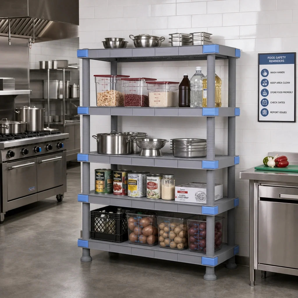 Quantum QP187250SS-5 Polymer Shelving Unit, 72" W x 18" D x 50" H, 5 Solid Shelves, 2,000-lb Capacity, Gray