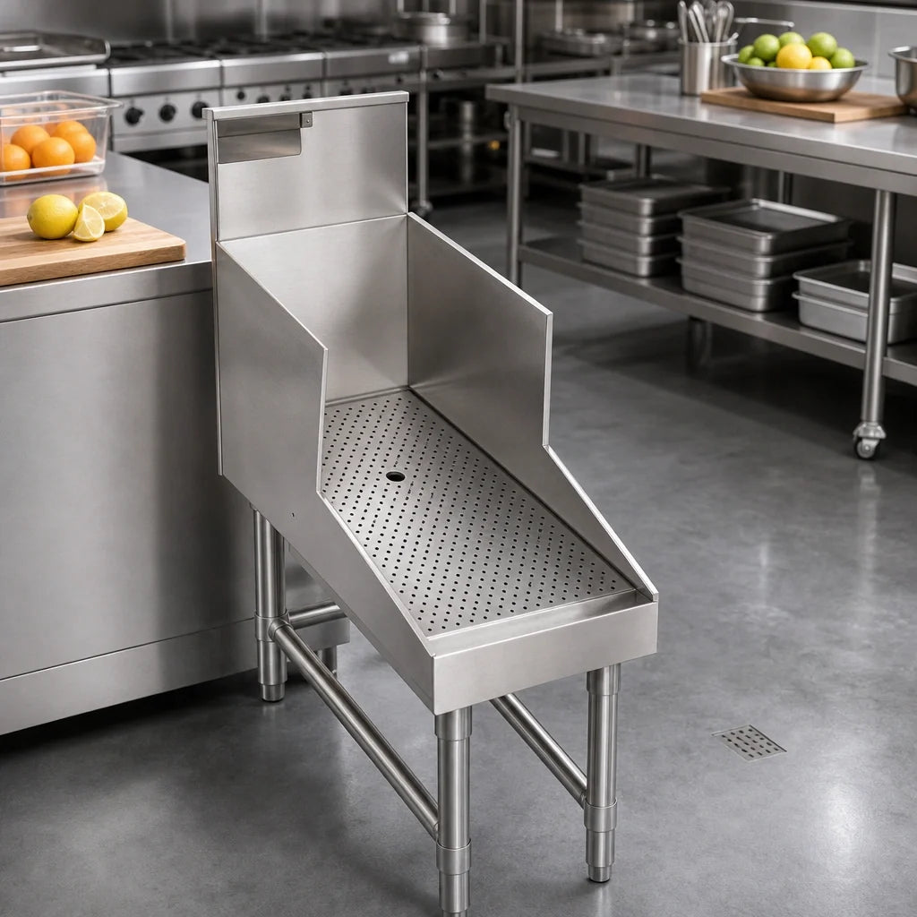 Eagle Group Spec-Bar RDBSR12-24 Freestanding Open-Base Stainless Steel Recessed Workboard with Perforated Insert and Drain, 12 x 29 Inches