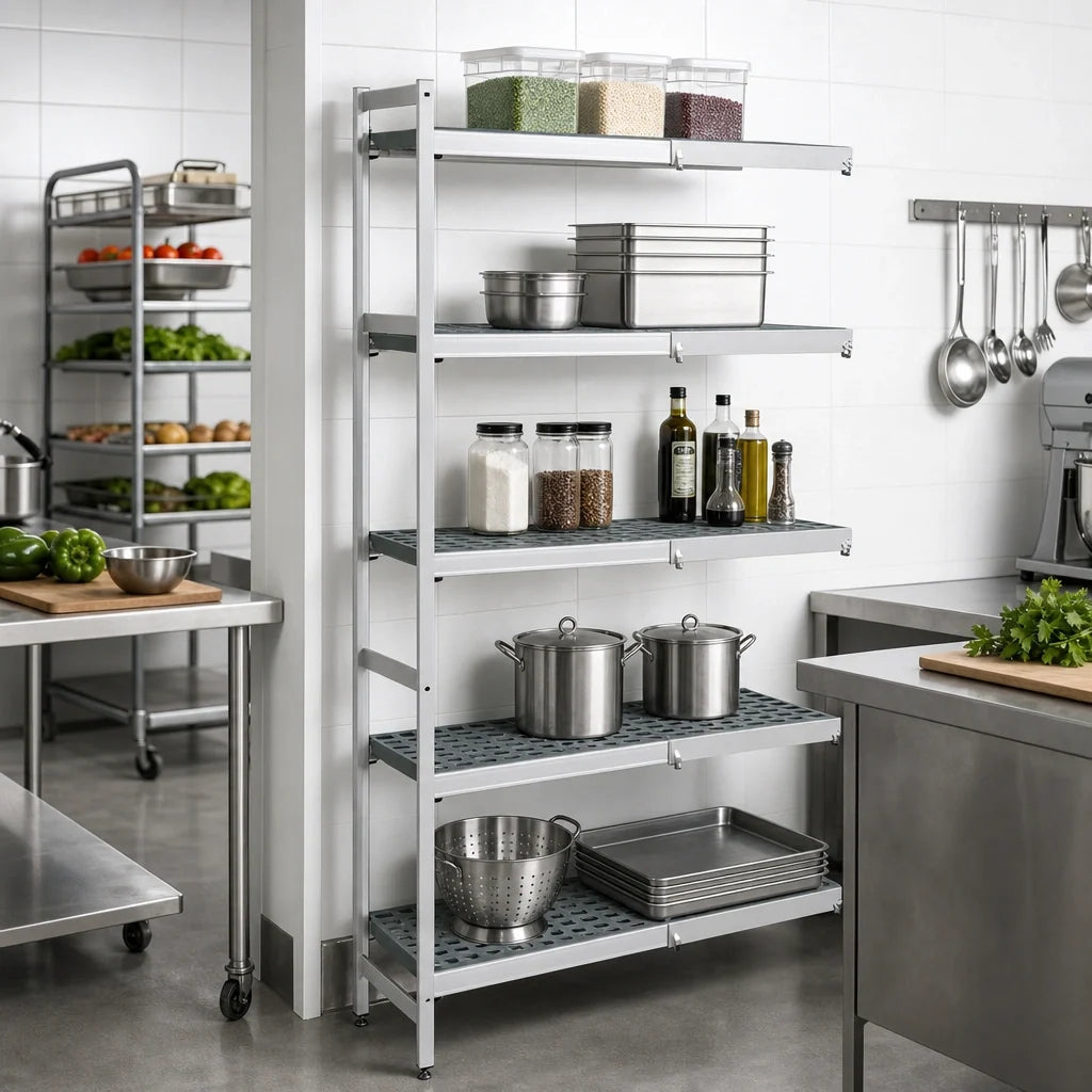 Fermod Fermostock 5R35A83-CE 5-Tier Corner Expansion Polymer Shelving Unit, 83"H x 35"W x 14"D
