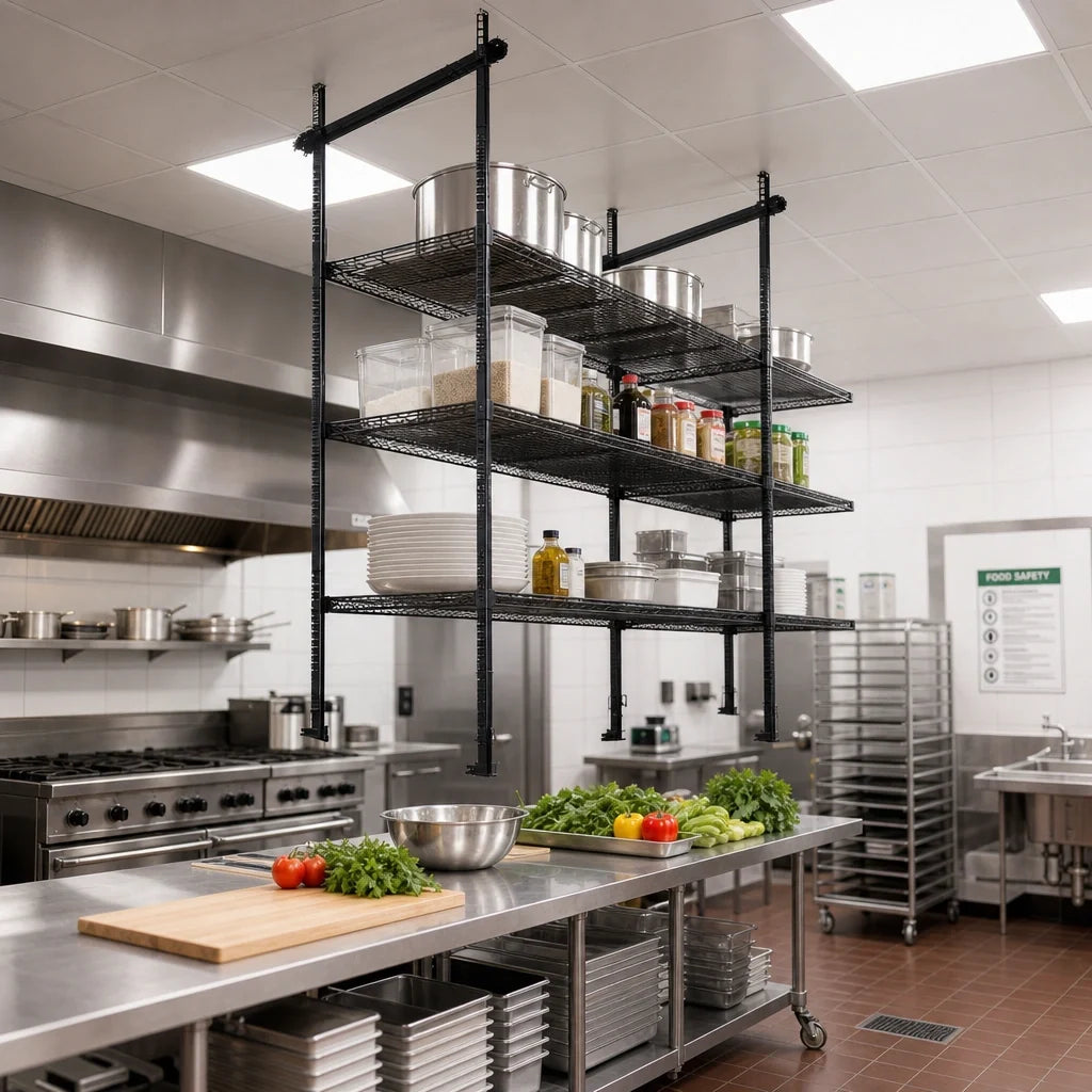 Quantum TTK-C21BK 21-Inch Intermediate Overhead Track Shelving Kit, 86-Inch Posts, Black Epoxy Finish