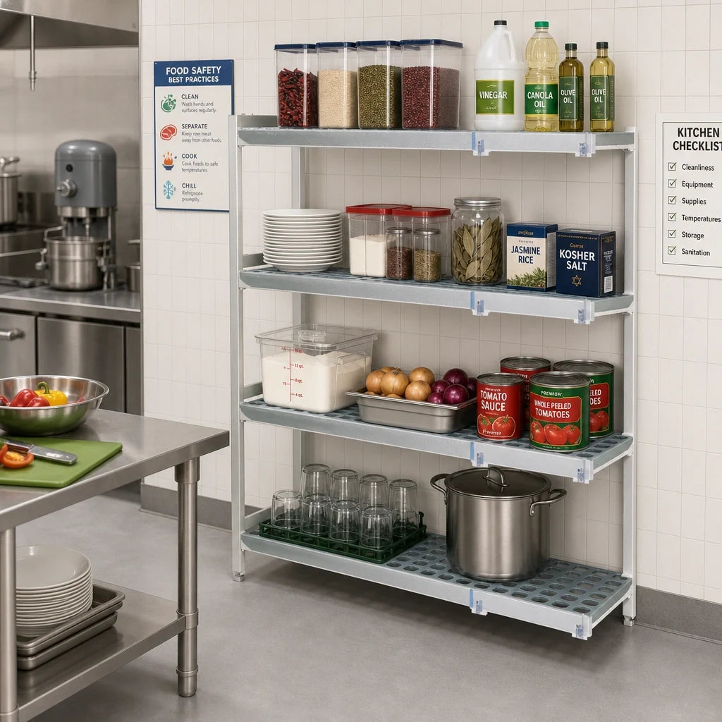Fermod Fermostock 4R52A71-CE 4-Tier Corner Expansion Polymer Shelving Unit, 71"H x 52"W x 14"D