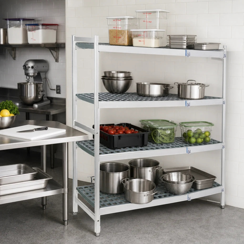 Fermod Fermostock 4R42C66-CE 4-Tier Corner Expansion Add-On Polymer Shelving Unit, 66" H x 42" W x 22" D