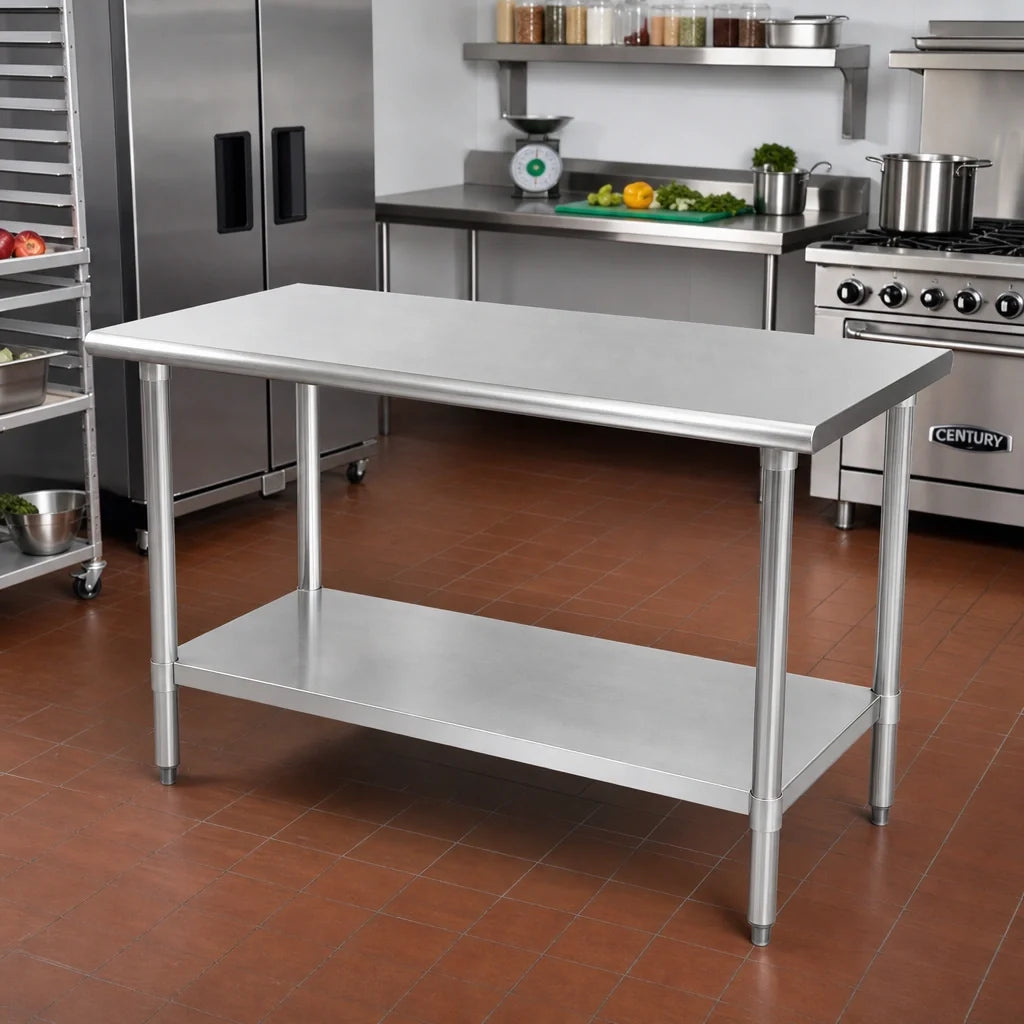 Eagle Group Budget Series T3672B 72-Inch x 36-Inch Flat Top 430 Stainless Steel Work Table with Adjustable Galvanized Undershelf
