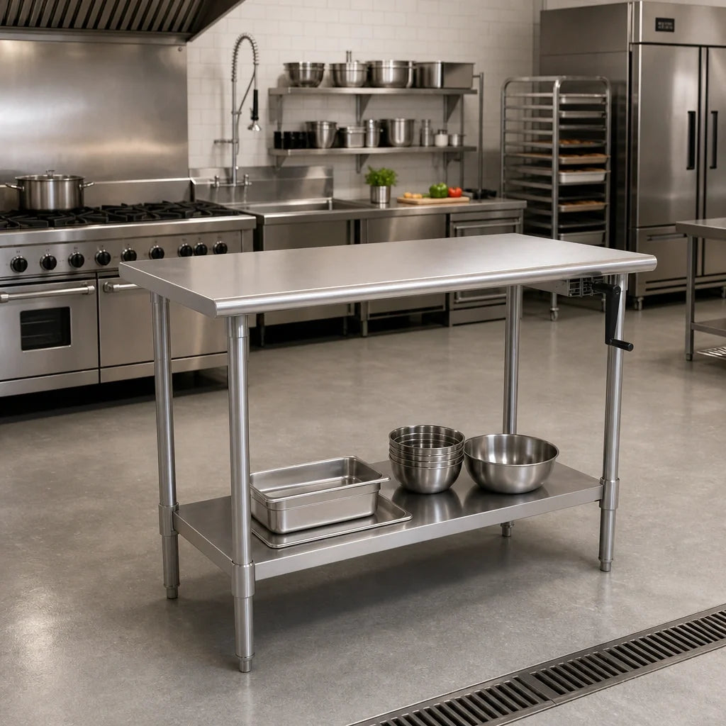 Eagle Group AdjusTable T3072SE-BS-HA ADA Height-Adjustable Stainless Steel Work Table, 72 x 30 in, 32–40 in Height, 4-in Backsplash