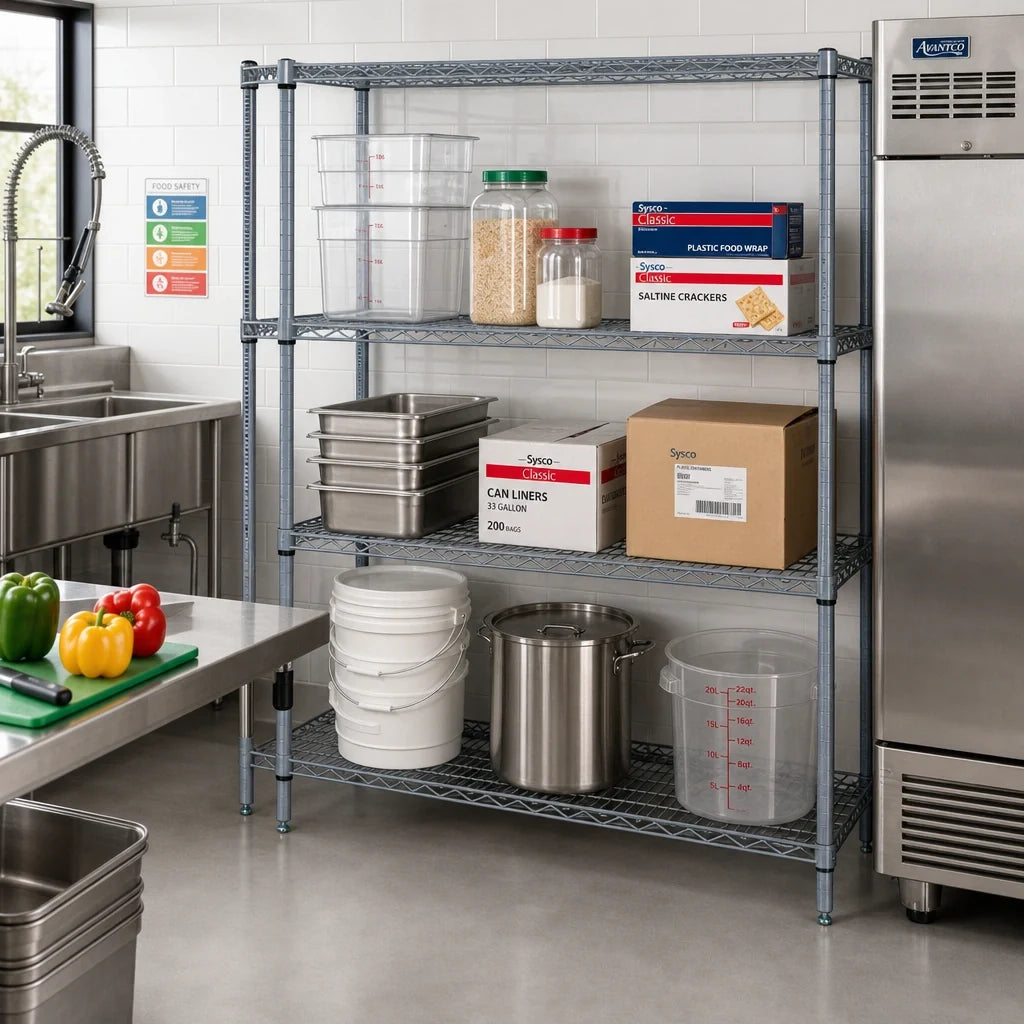 Quantum WR54-1460GY Wire Shelving Starter Unit, 60"W x 14"D x 54"H, 4 Shelves/4 Posts, Gray Epoxy Finish