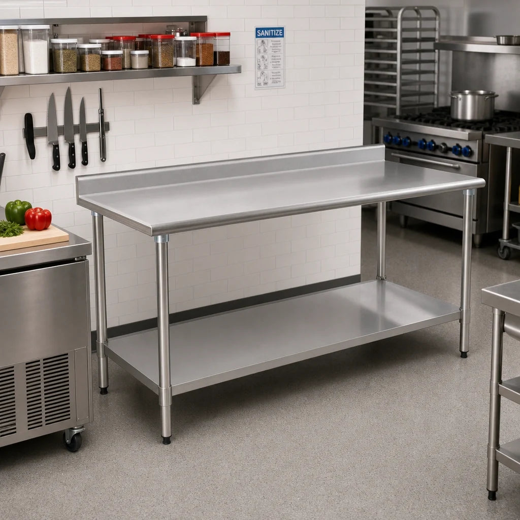Eagle Group BlendPort® BPT-2460SB-BS 60 x 24 in Stainless Steel Work Table with 4-1/2 in Backsplash and Adjustable Undershelf