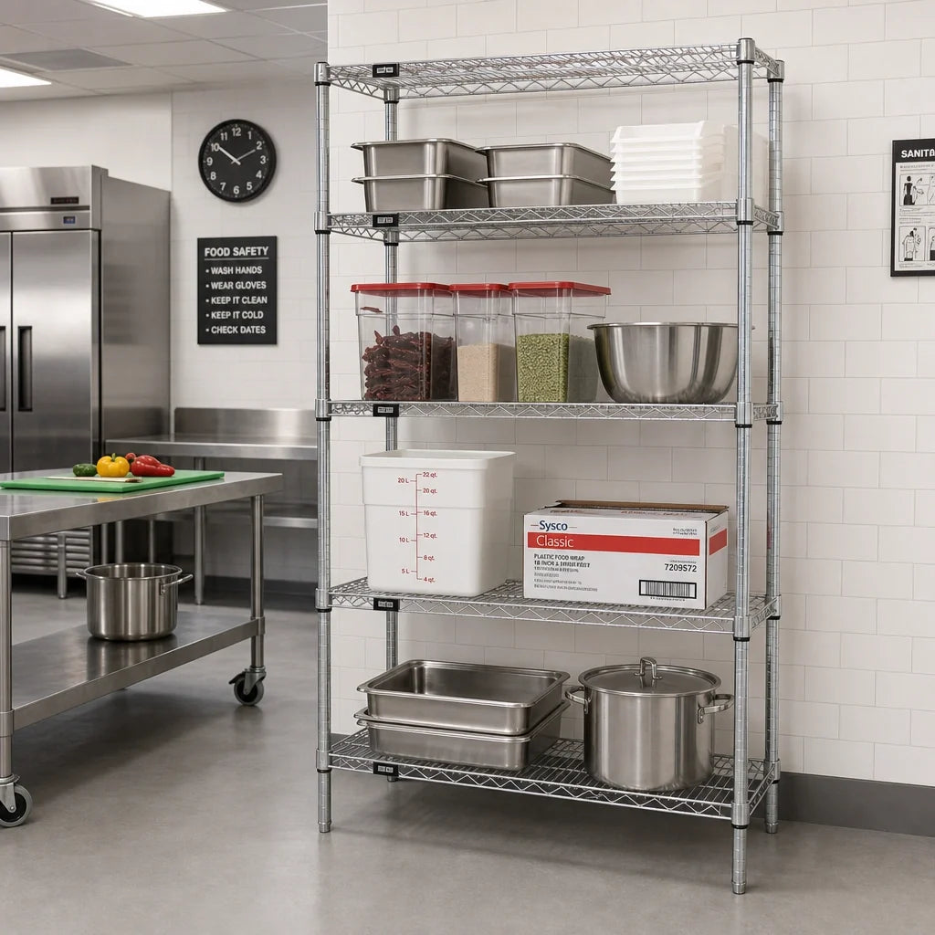 Quantum WR86-2430C Wire Shelving Starter Kit, 30" W x 24" D x 86" H, Chrome, 4 Shelves
