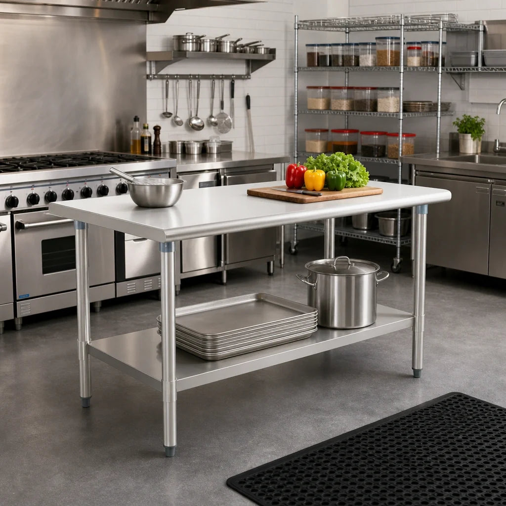 Eagle Group Deluxe T3060SEB 60 x 30-Inch Stainless Steel Work Table, 16-Gauge 300 Series Top, Rolled Edges, Adjustable Undershelf
