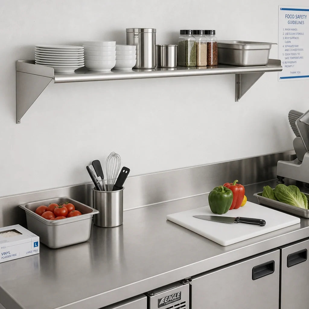 Eagle Group WS1260TL 60"W x 12"D Wall-Mounted Tab-Lock Shelf, 16-Gauge Type 430 Stainless Steel, Includes Mounting Brackets