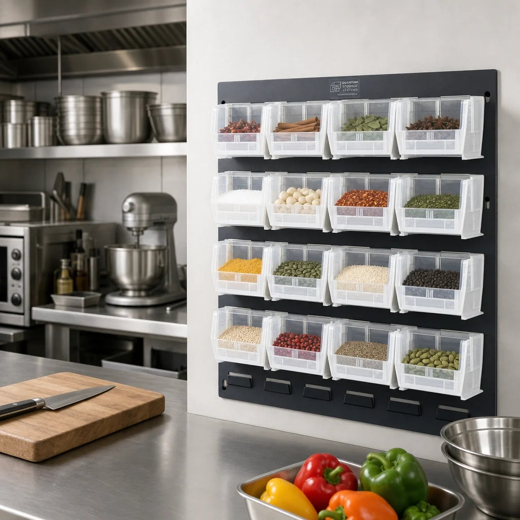 Quantum QLP-1819-220-16CL Wall-Mounted Steel Louvered Panel Starter Unit with 16 Clear Bins, Gray, 18 x 8 x 19 Inches