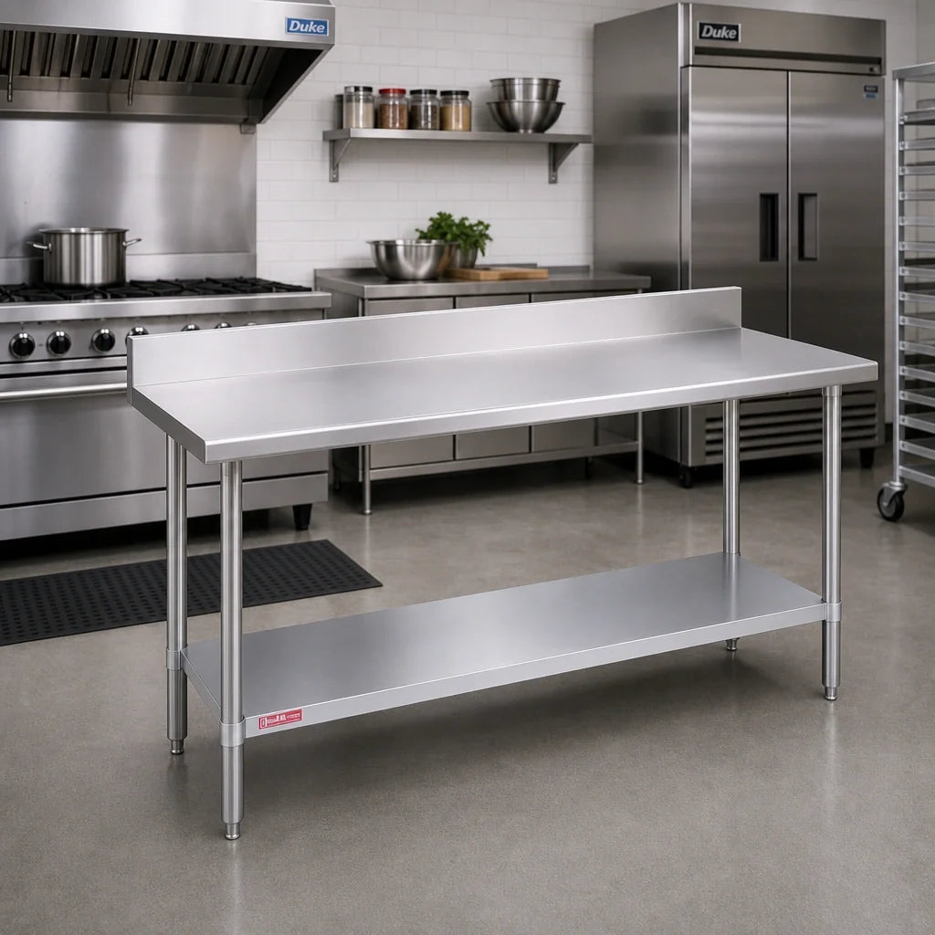Duke Manufacturing 316-2472-5R 72 x 24-Inch Stainless Steel Work Table, 16-Gauge, 5-Inch Riser, Galvanized Undershelf