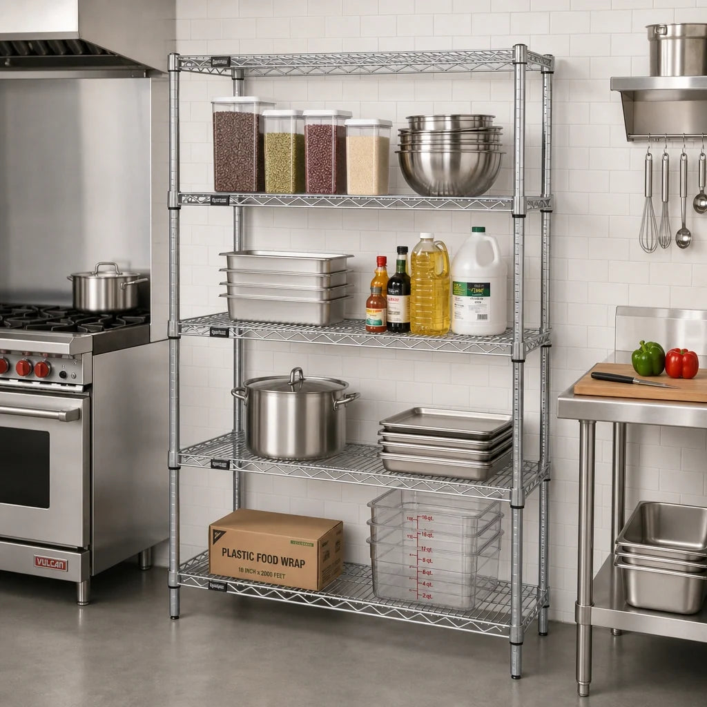 Quantum WR86-1436S 4-Shelf Stainless Steel Wire Shelving Starter Unit, 36"W x 12"D x 86"H, Stationary