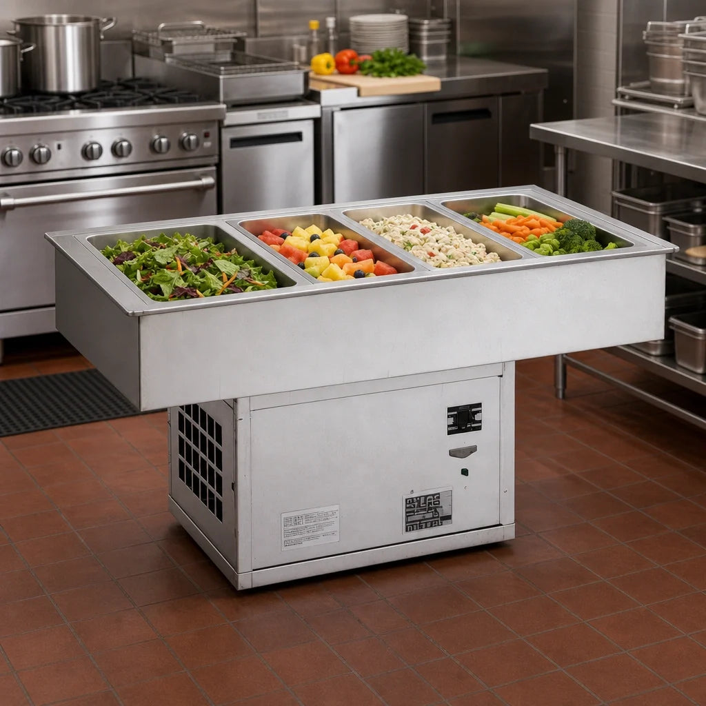 Atlas Metal WCMD-C-X-4 Deep 4-Pan Remote Refrigerated Drop-In Cold Well, Full-Size 12" x 20" Pans