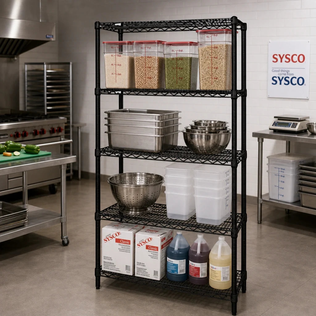 Quantum WR86-1836BK 4-Shelf 36"W x 18"D x 86"H Black Epoxy Wire Shelving Starter Kit
