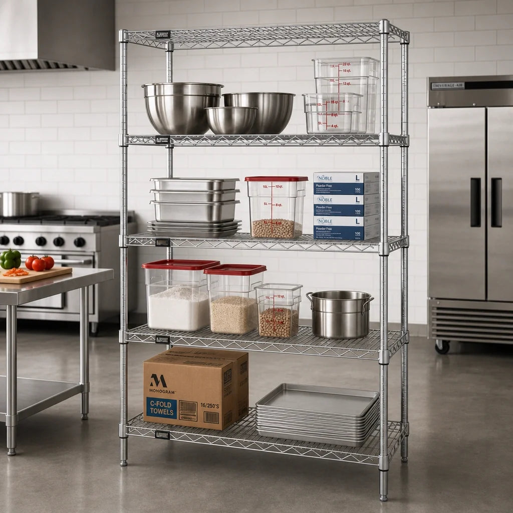 Quantum WR63-3660C Chrome Wire Shelving Starter Kit, Stationary, 4 Shelves, 60"W x 36"D x 63"H