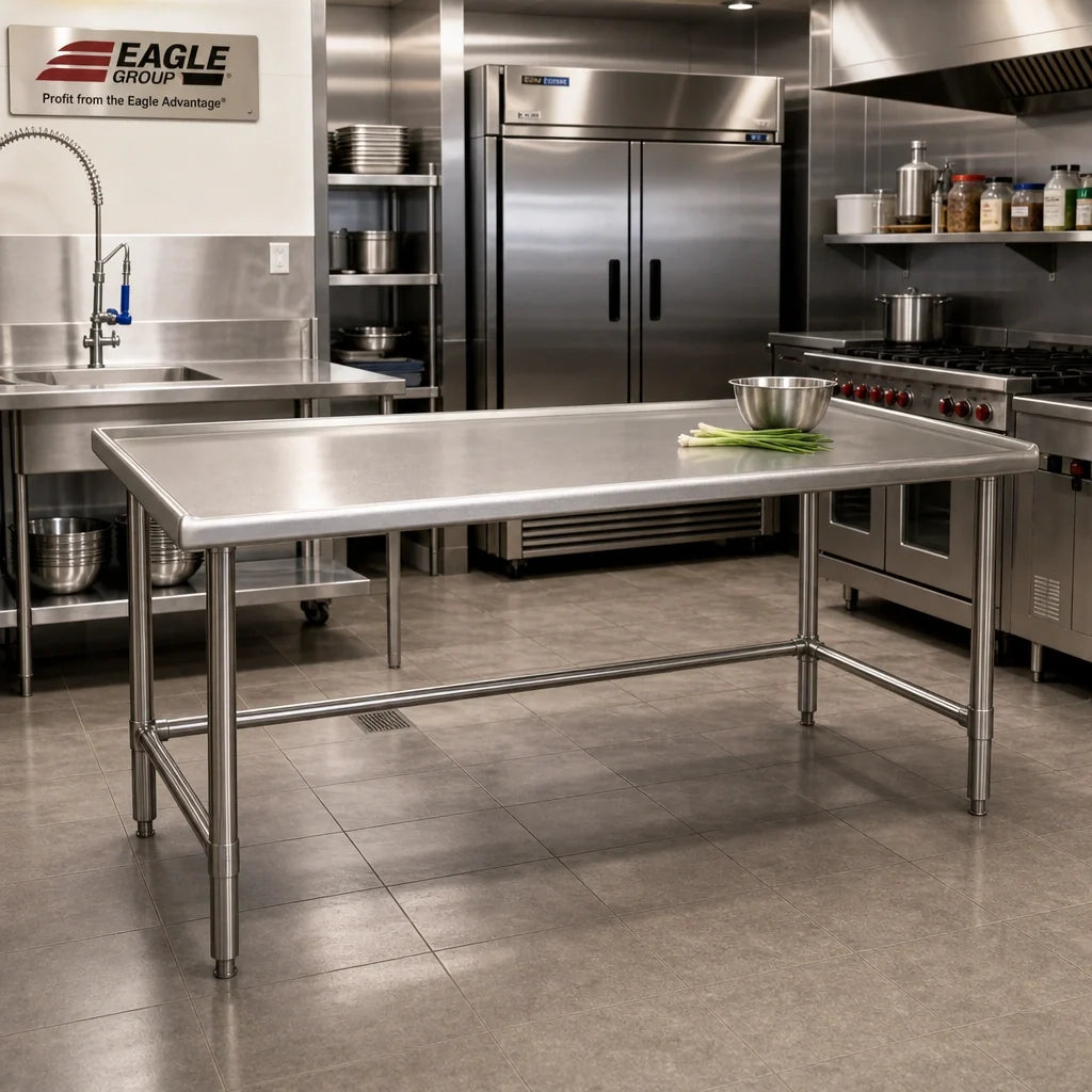 Eagle Group Spec-Master T4884STEM Stainless Steel Marine Series Work Table, 84 x 48 in, Box Marine Edge, Open Base