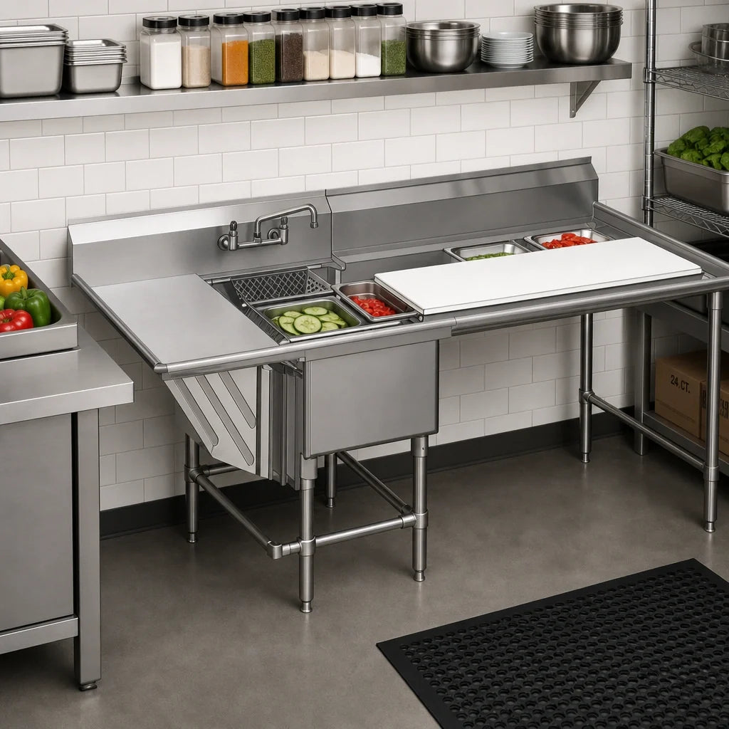 Eagle Group Spec-Master FNP2820-1-18L-48TR 1-Compartment Stainless Steel Prep Sink, 28" x 20" x 14" Compartment, Left Drainboard, 48" Prep Area