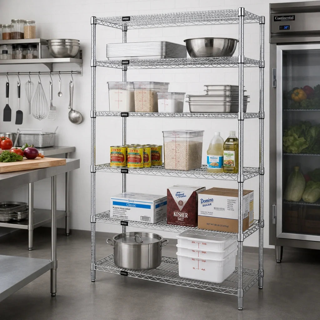 Quantum WR86-2136C-5 36"W x 21"D x 86"H Chrome Wire Shelving Starter Unit, Stationary, 5 Shelves