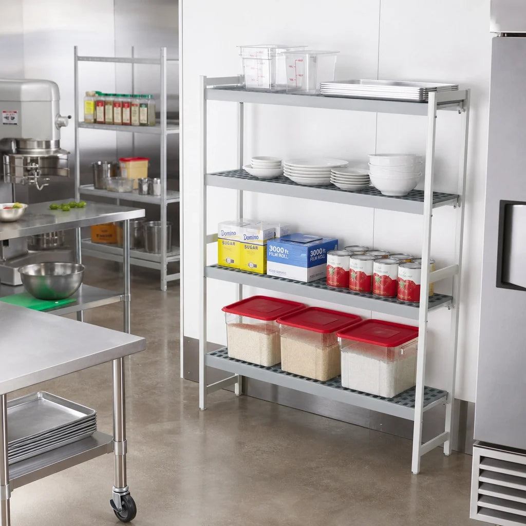 Fermod Fermostock 4R47B71-E 4-Tier Polymer Shelving Add-On Unit, 71"H x 47"W x 18"D, Gray, Includes 1 Upright