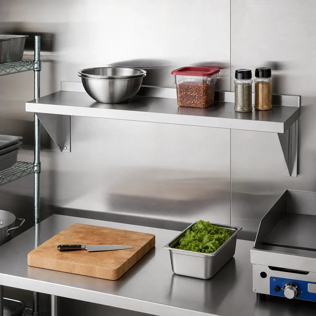 Channel Manufacturing SWS1236 Solid Stainless Steel Wall-Mounted Shelf, 36"W x 12"D, 18 Gauge, 300 Series