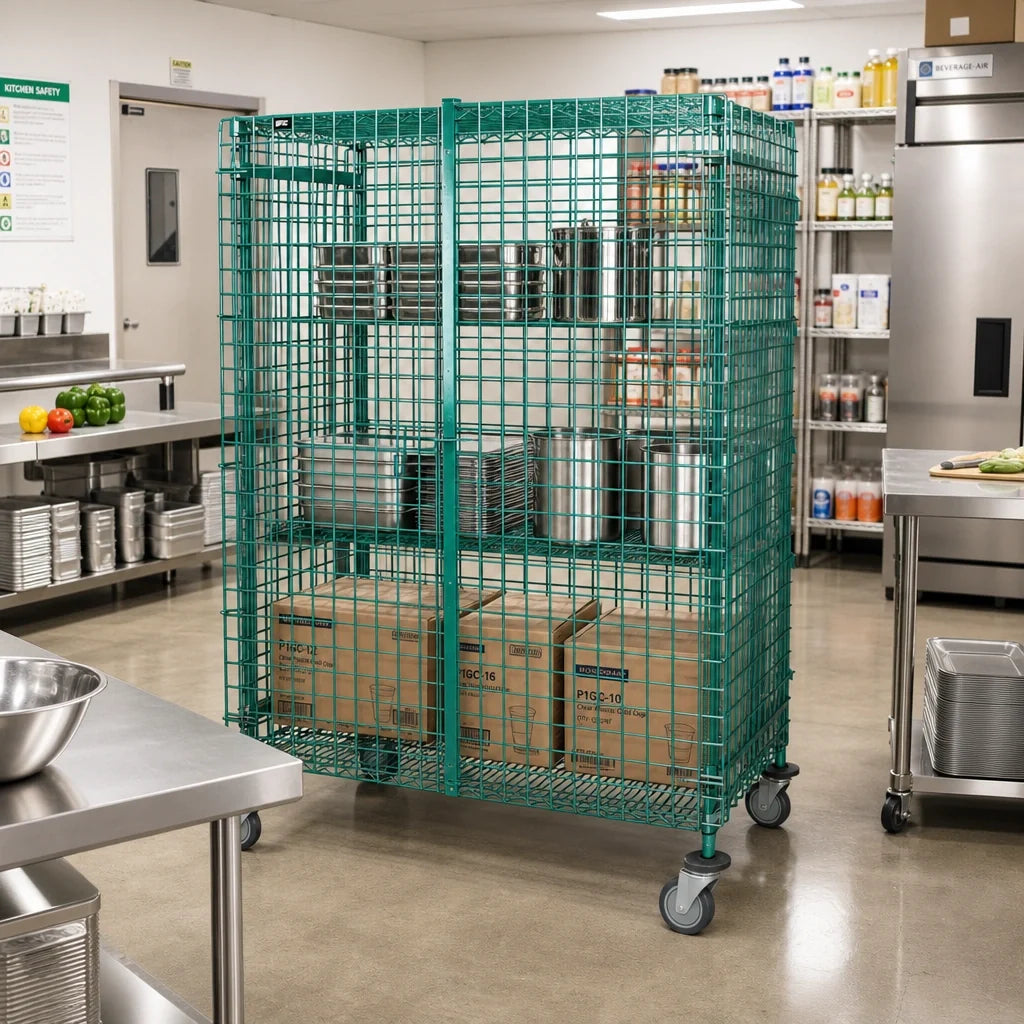 Quantum M2436-69SECP Mobile Wire Security Storage Unit with Locking Doors, 36 x 24 x 69 Inches, Green Epoxy