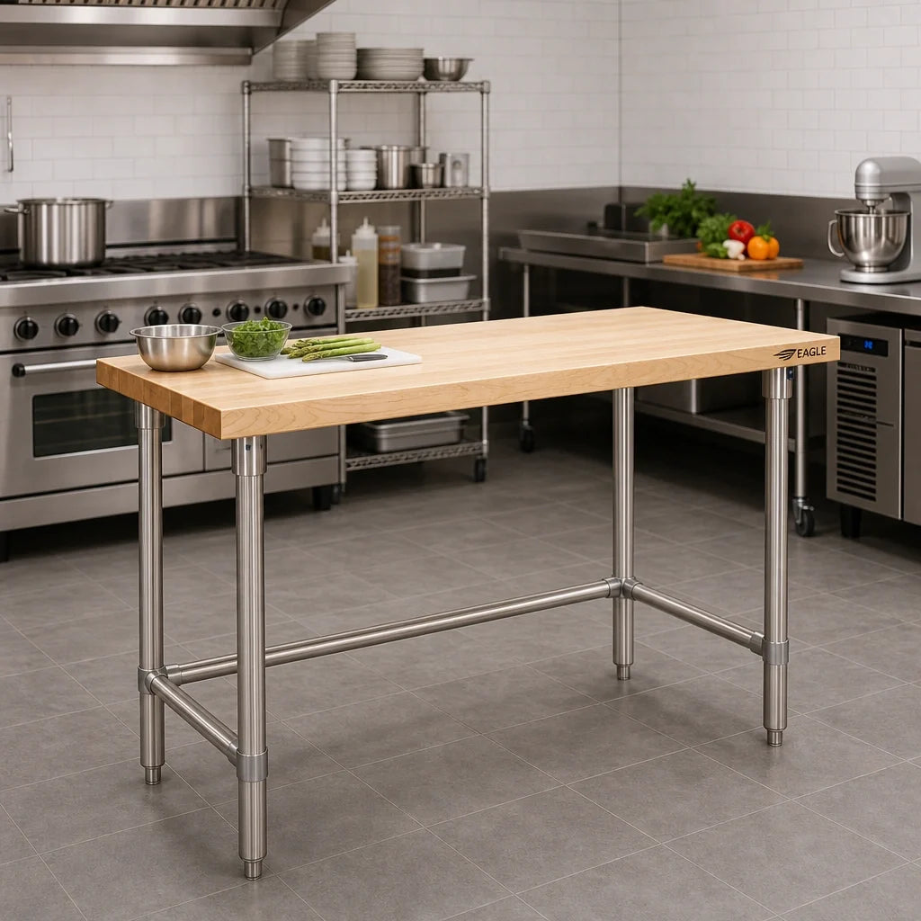 Eagle Group MT2460ST 60" x 24" Hardwood Top Work Table with Stainless Steel Open Base