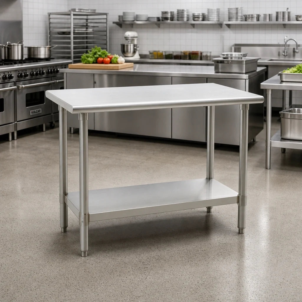 Eagle Group Spec-Master T4860SE 60 x 48 Inch Stainless Steel Work Table with Adjustable Undershelf, 14-Gauge Top and Rolled Edge