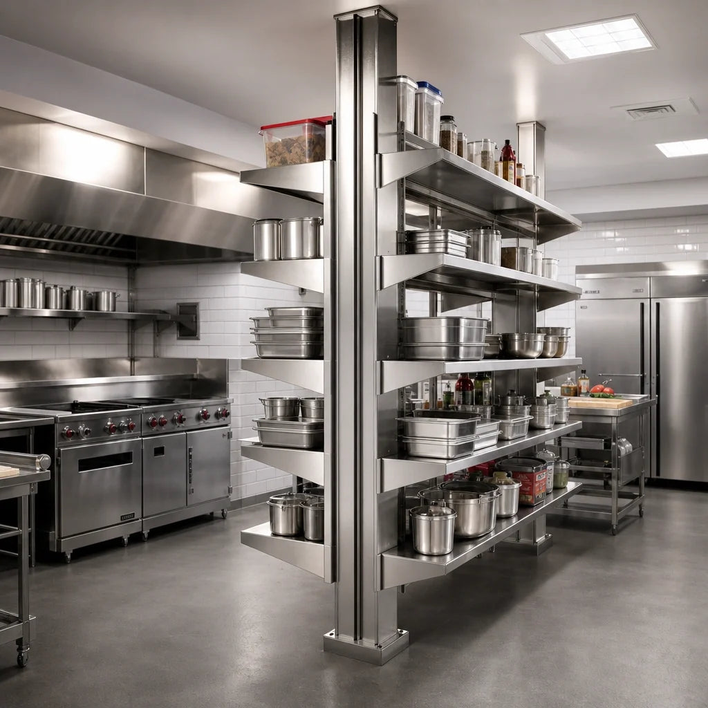 Eagle Group Back-To-Back MMBBSS-8 96-Inch Stainless Steel Back-to-Back Cantilever Shelving Uprights, Floor-to-Ceiling Mount