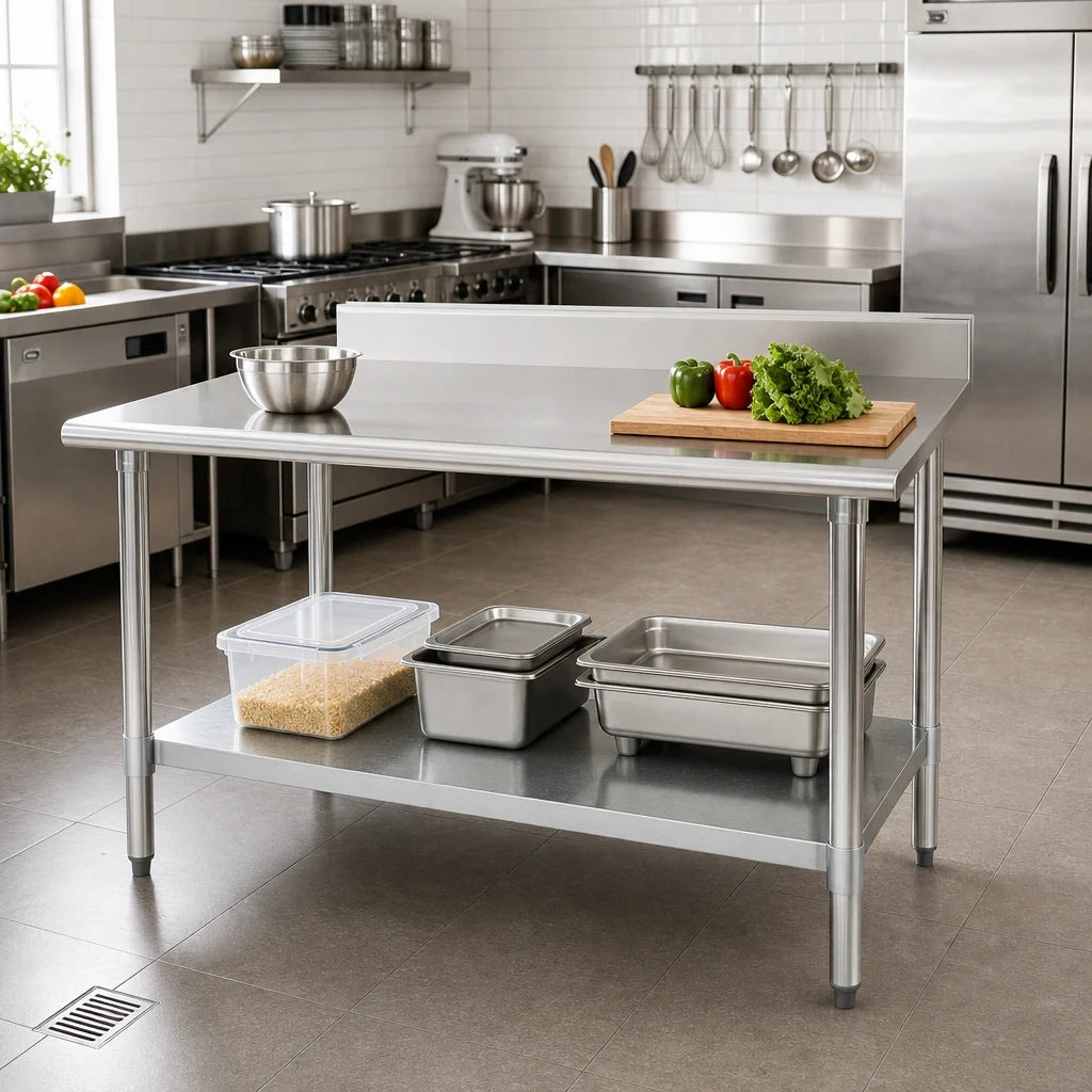 Eagle Group Spec-Master T3072E-BS 72" x 30" Stainless Steel Work Table with 4-1/2" Backsplash and Adjustable Galvanized Undershelf