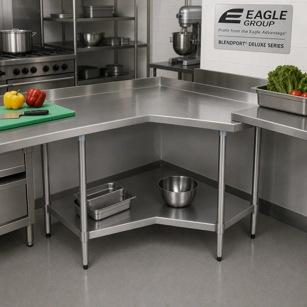Eagle Group BlendPort® BPT-3030SEB-UT 30" x 30" Corner Stainless Steel Work Table with Adjustable Undershelf, 16-Gauge 300 Series Top