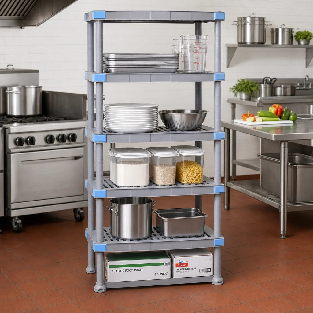 Quantum Millenia QP242462VS-5 24"W x 24"D x 62"H Gray Polymer Louvered Starter Shelving Unit with 5 Removable-Mat Shelves
