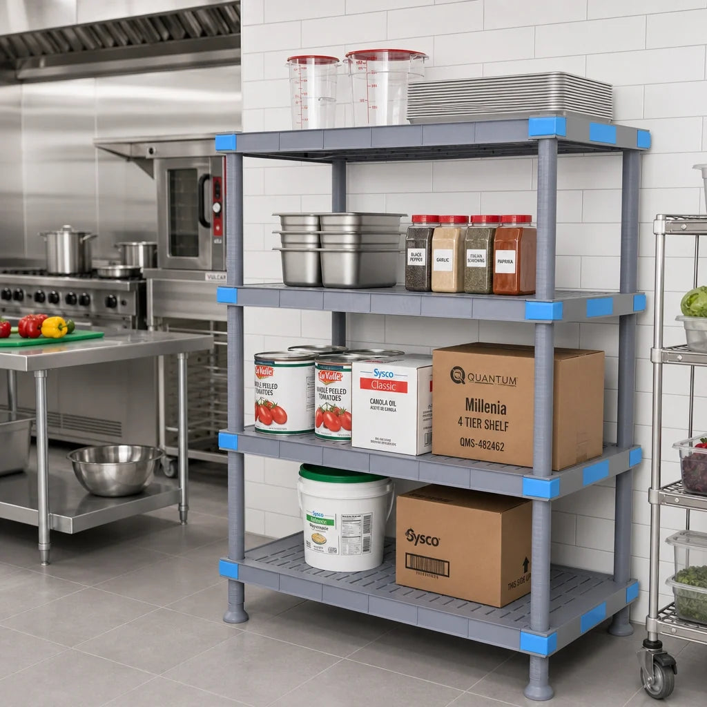 Quantum QP216062V3S1 4-Shelf Polymer Shelving Unit with Dunnage Stand, Gray, 2000-lb. Capacity, 60"W x 21"D x 62"H