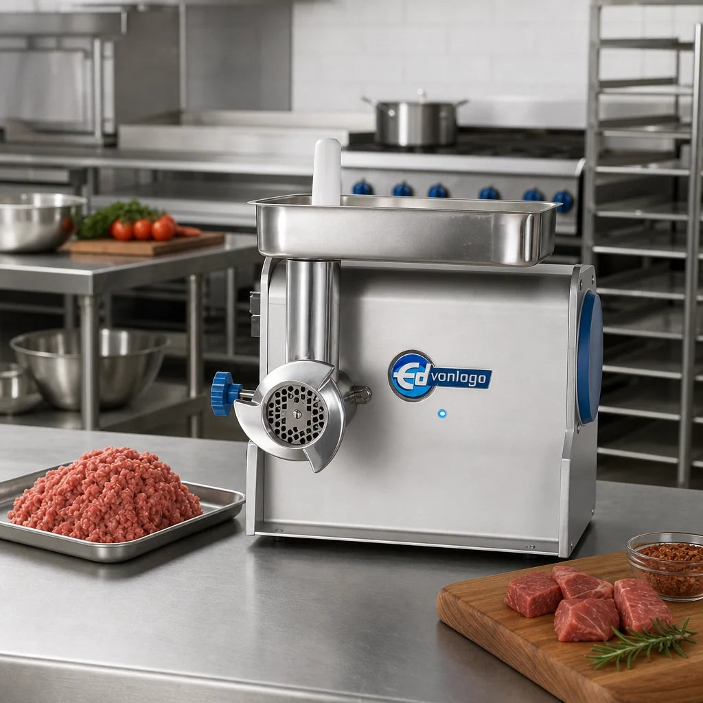 Edlund EDVG-12SS Electric Bench-Type Meat Grinder with Stainless Steel Propeller and Feed Chute, Forward/Reverse Switch