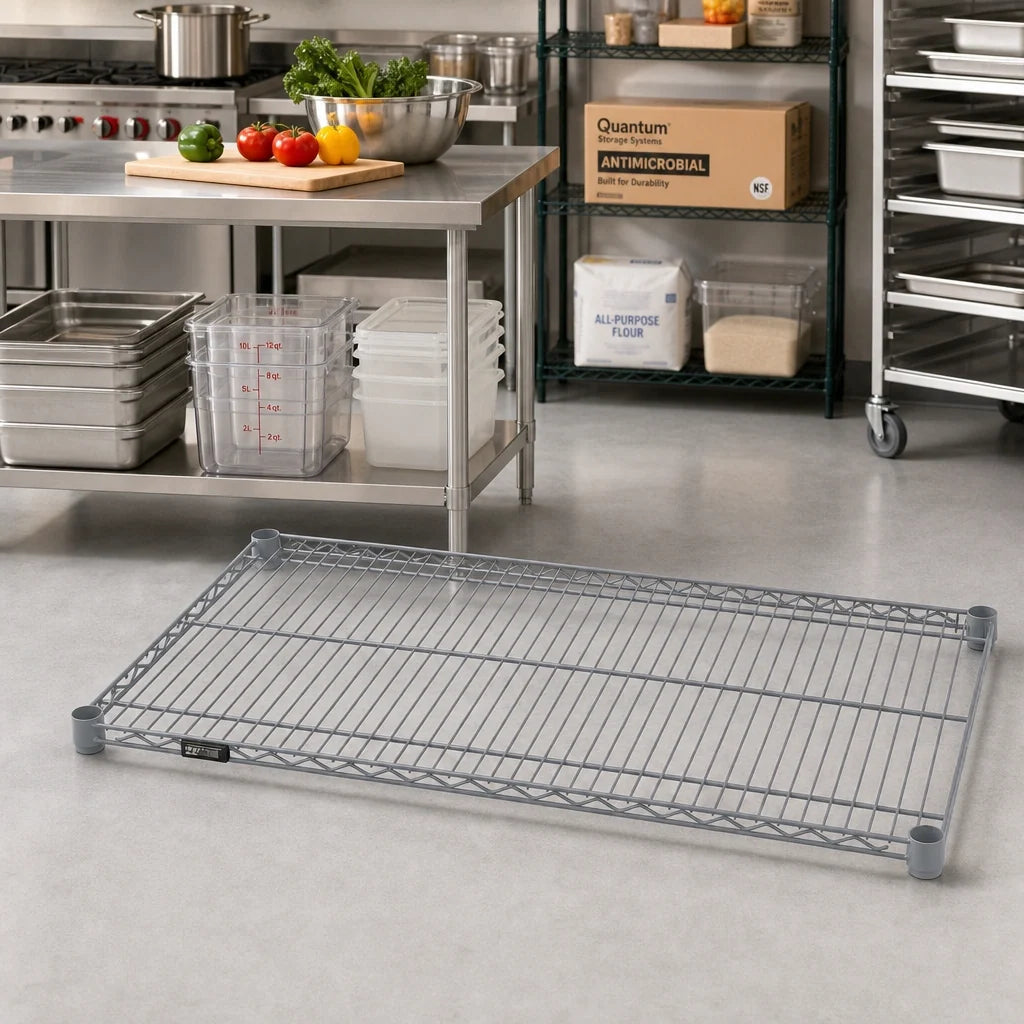 Quantum 3060GY 60 x 30 Inch Gray Epoxy Antimicrobial Wire Shelf, 600-800 lb. Capacity