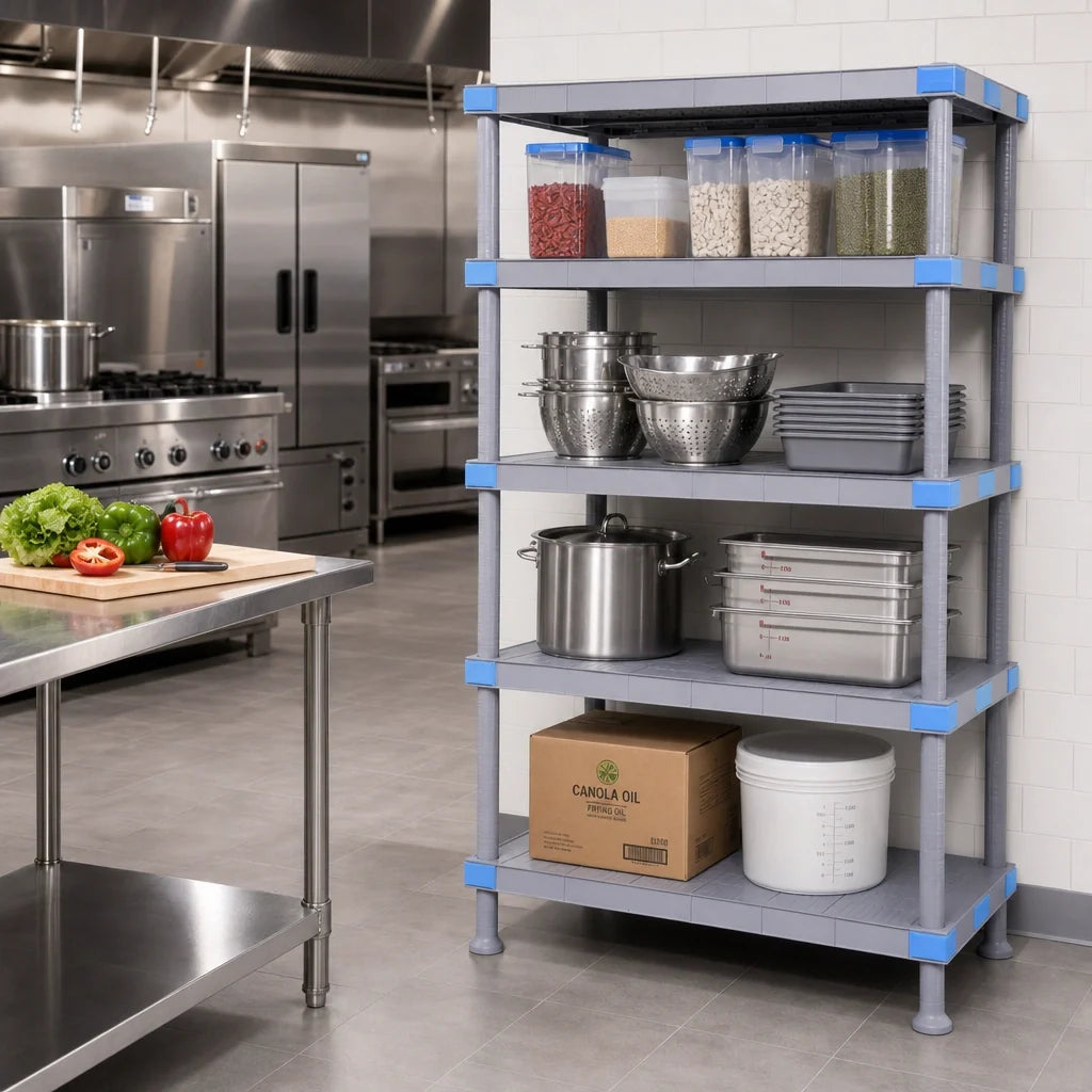 Quantum Millenia QP214250SS-4 42"W x 21"D x 50"H Gray Polymer Shelving Unit, Stationary Starter, 4 Solid Shelves