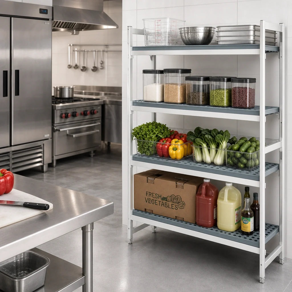 Fermod Fermostock 4R26C71 4-Tier Perforated Polymer Shelving Starter Unit, 26" W x 22" D x 71" H, 800-lb. Shelf Capacity