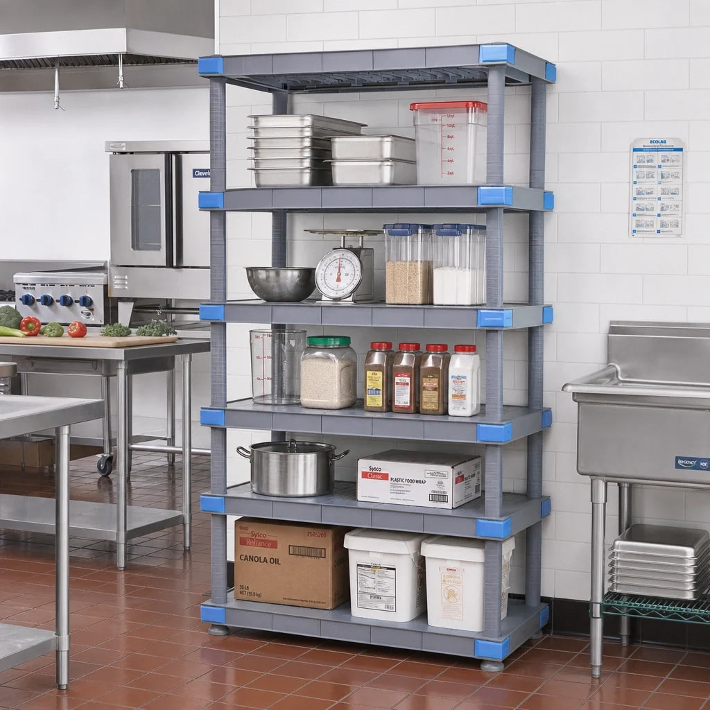 Quantum Millenia QP214274SS-5 Stationary Polymer Shelving Unit, 42"W x 21"D x 74"H, 5 Solid Shelves, Gray